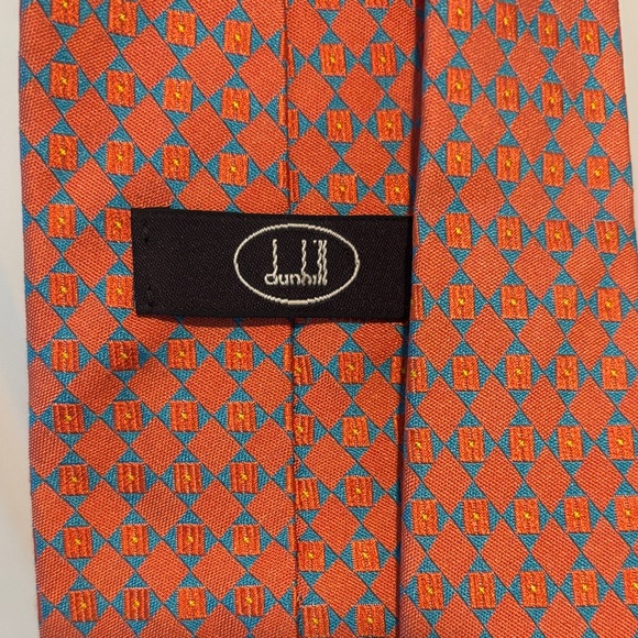 Dunhill Vibrant Orange and Blue Patterned Tie - Picture 1 of 5